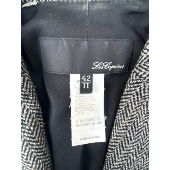 Les Copains Black White Herringbone Metallic Wool Blazer Women's size 42 Italian - Picture 10 of 11